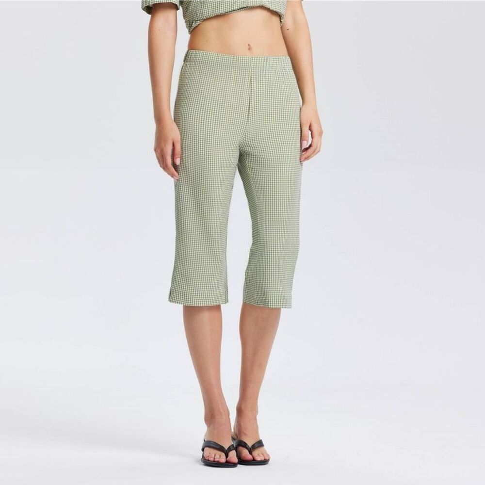 Women's High-Rise Capri Pants - A New Day Light Green Gingham Check XS